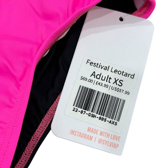 Sylvia P "Festival" Leotard Adult XS Pink Black Multi Color Gymnastics NWT - Picture 3 of 3